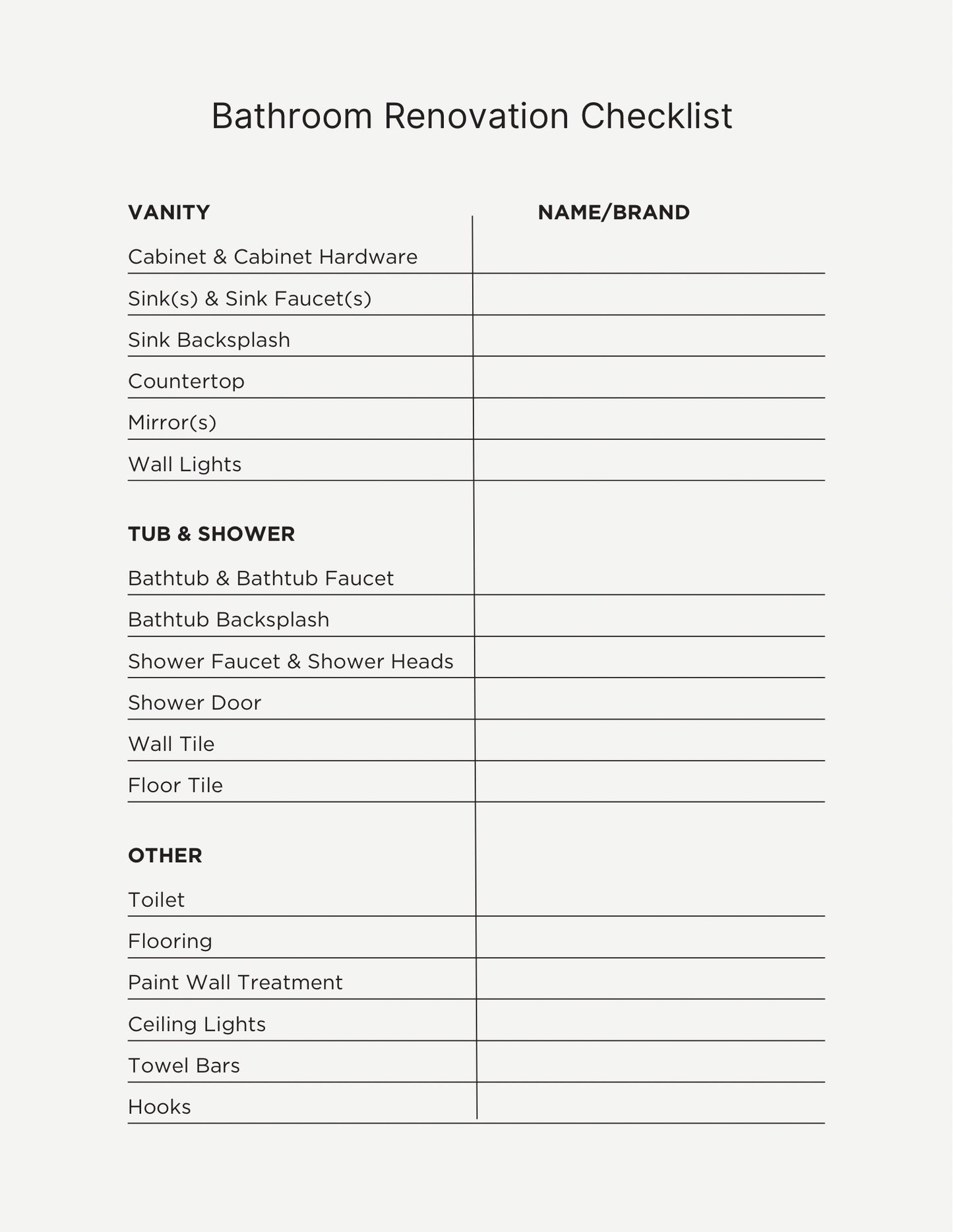 Bathroom Renovation Checklist
